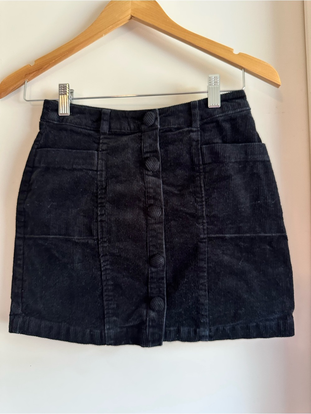 Chelsea & Violet Black Corduroy Mini Skirt with Button Front